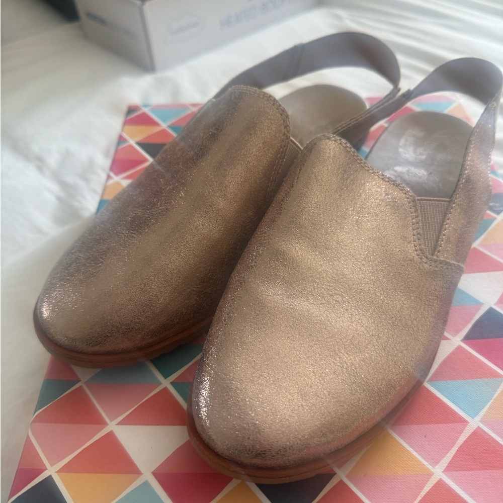 Sorel Metallic Rose Gold Slingback Mules